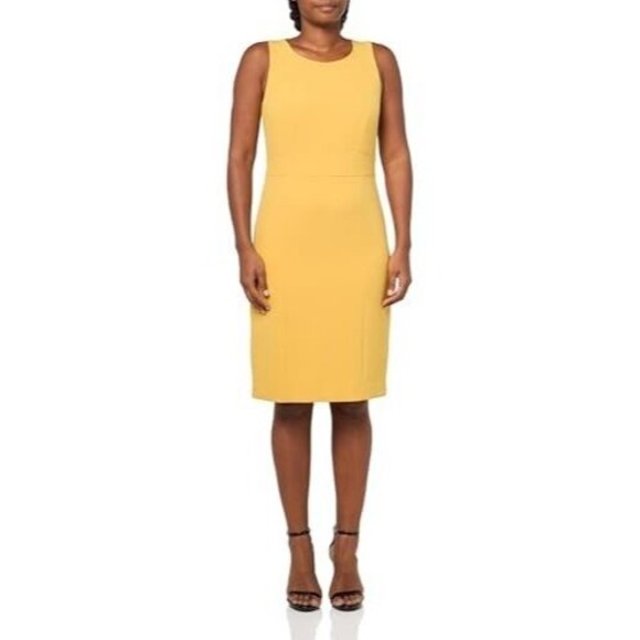 Kasper Women's Petite Crewneck Sleeveless Sheath Dress, Butterscotch, 12P - Picture 1 of 3